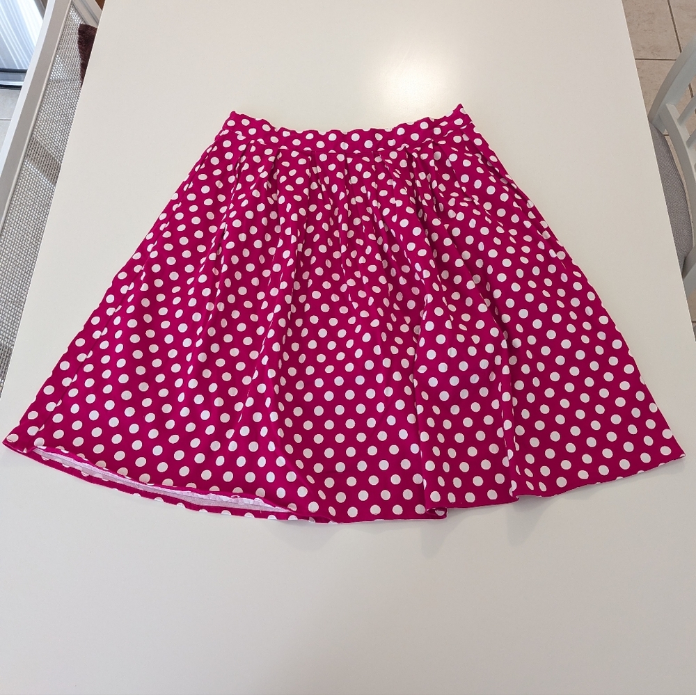 Grace Karin Pink Polka‎ Dot Pleated A-Line Skirt Retro Rockabilly Magenta Large